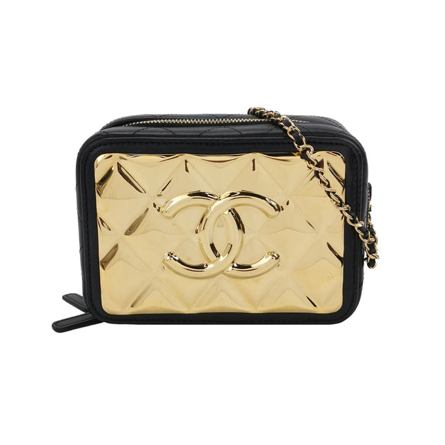 Chanel Vanity Case Mini Black Quilted Lambskin Golden Plate 2021-Luxbags