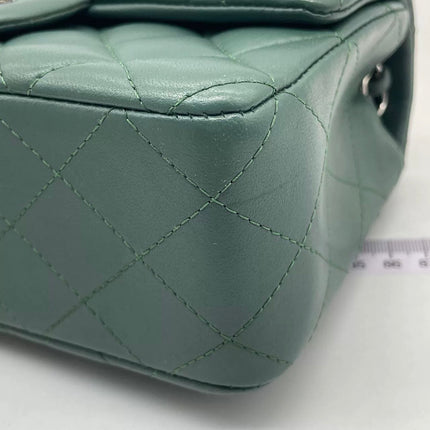 Chanel Classic Flap Mini Rectangular 2019 Green Lambskin Leather Silver Hardware