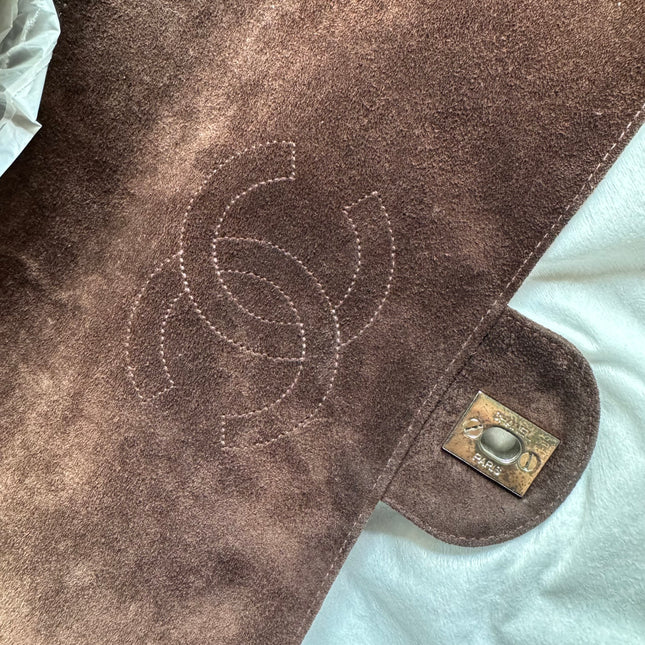 Chanel Classic Flap Medium Dark Chocolate Brown Suede Leather Silver HW, 1996-1997