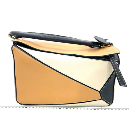 Loewe Puzzle Medium Tricolor Black Yellow Calfskin leather bag-Luxbags