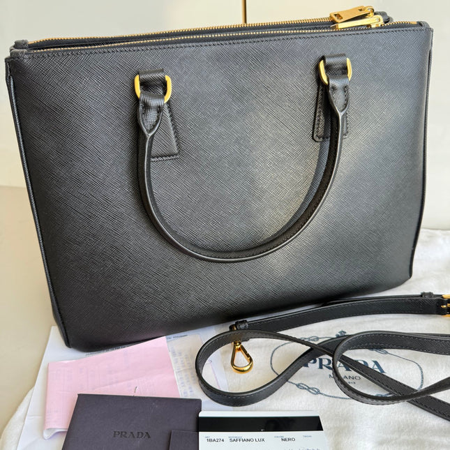 Prada Galleria Saffiano Leather Large Black with Strap