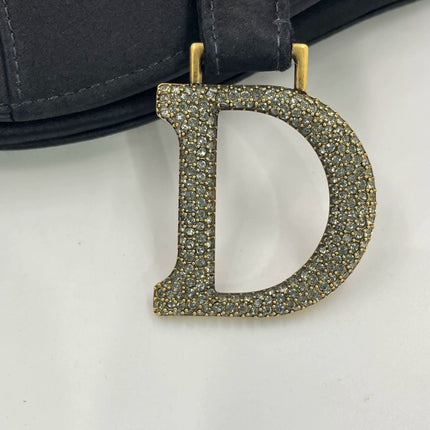 Dior Saddle Mini Silk Handbag Black with crystals