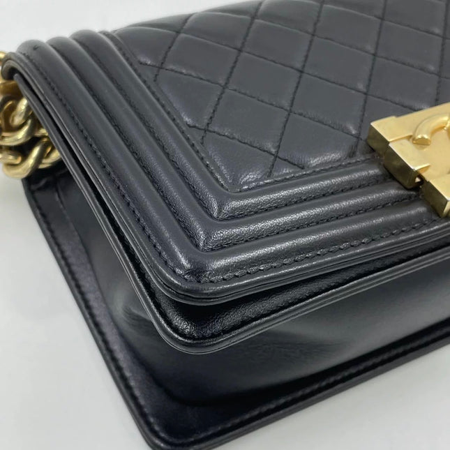Chanel Le Boy Small Black Lambskin Leather Antiqued Gold Hardware