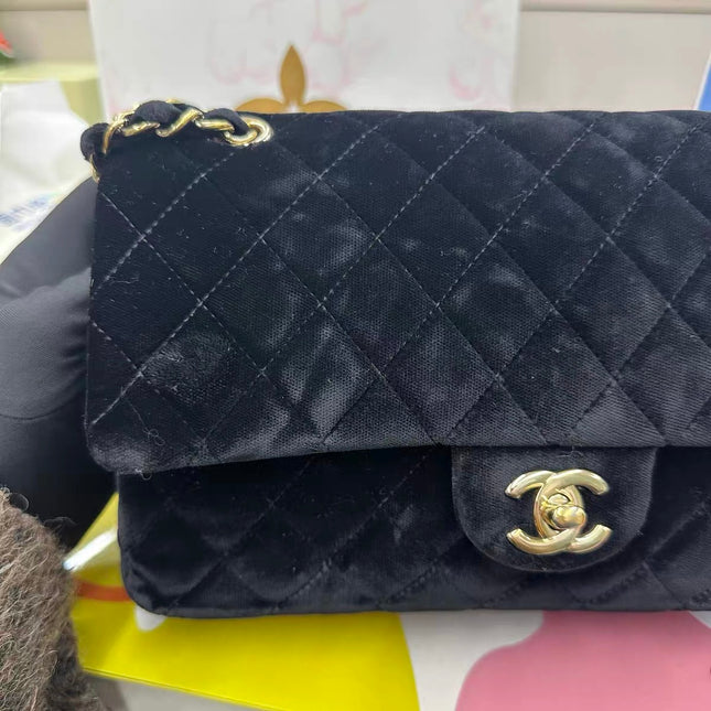 Chanel Classic Flap Medium Black Velvet Gold Hardware, 2014-2015
