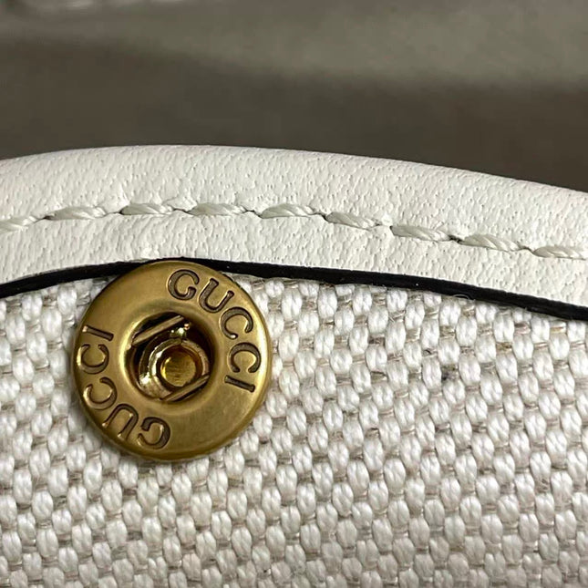 Gucci Bamboo 1947 Top Handle Bag Small White Box Leather Canvas Strap