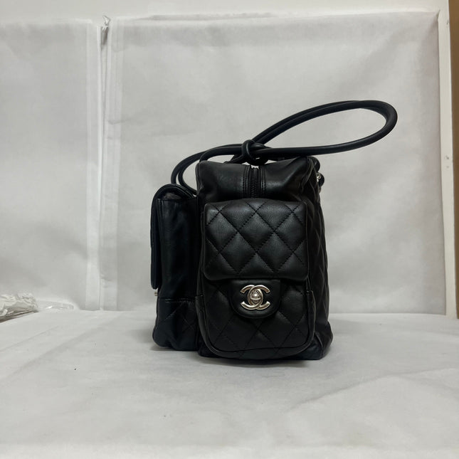 Chanel Cambon Multi-pocket Ligne Reporter Bag Large Black Calfskin Leather White Logo