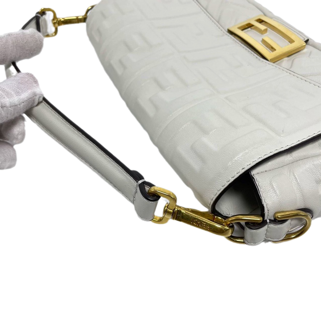 Sold FENDI Baguette White Leather 3D FF Motif Crossbody