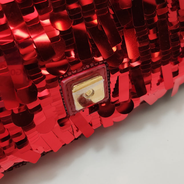 Fendi Baguette Medium Red Glitter Sequins Shoulder Bag
