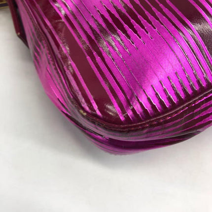 Fendi Baguette Pink Patent Leather Striped Gold Hardware Shoulder Bag