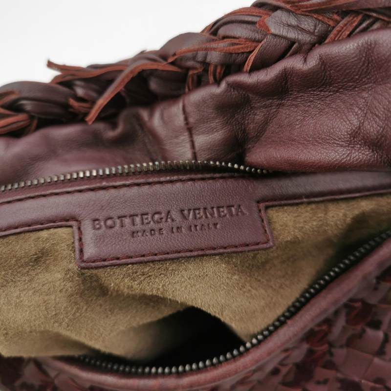 Bottega Veneta Veneta Hobo Medium Leather and Velvet Burgundy Wine 40cm