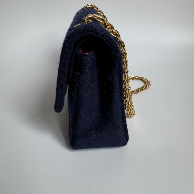 Chanel Classic Flap Small Vintage Navy Fabric 24k Gold Hardware Linked Chain Strap