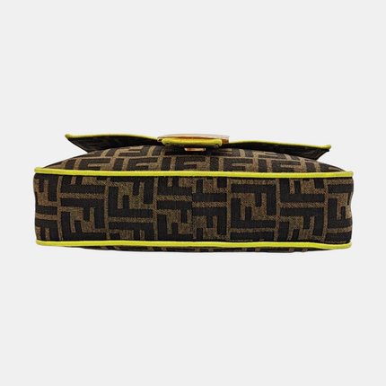 FENDI Baguette Zucca Monogram Canvas with Lime Neon trimming Crossbody Bag