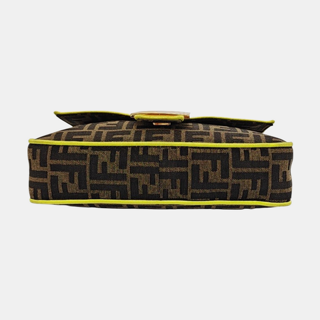 FENDI Baguette Zucca Monogram Canvas with Lime Neon trimming Crossbody Bag