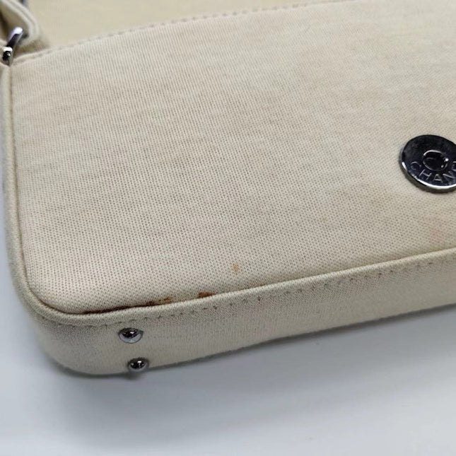 Chanel Ivory Jersey Evening Bag with Mirrored Pyramid Studs Ice Cube Chocolate Bar Shoulder Bag