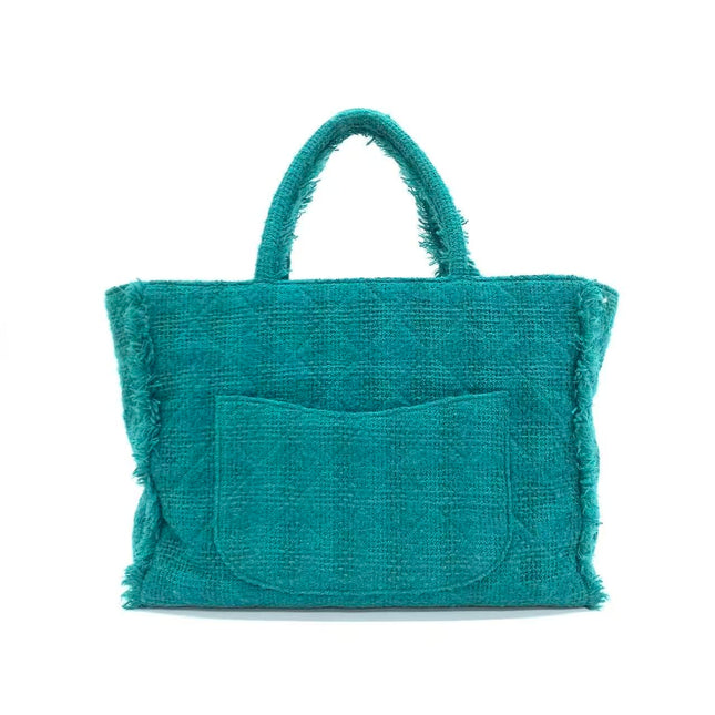Chanel x Pharrel Williams Tweed Giant Logo Shopping Tote Green Quilted