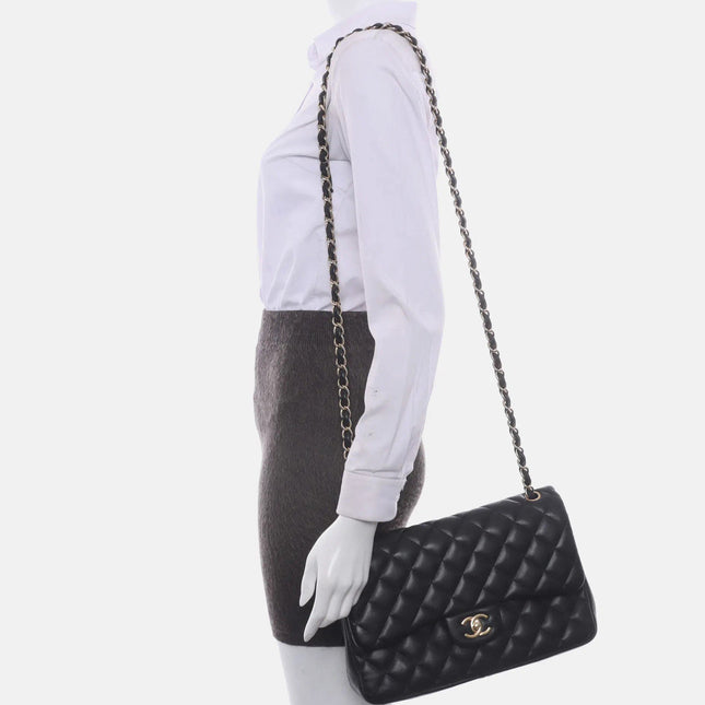 Sold Chanel Classic Flap Jumbo 2010 Black Lambskin Leather Double Flap with Gold Hardware