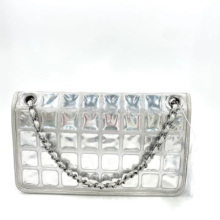 Chanel Ice Cube Chocolate Bar Classic Flap Metallic Silver PVC with Leather