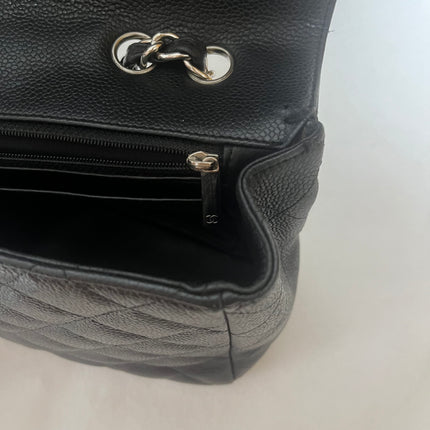 Chanel Classic Flap Jumbo 2009 Black Caviar Leather Single Flap Silver Hardware