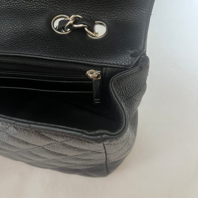 Chanel Classic Flap Jumbo 2009 Black Caviar Leather Single Flap Silver Hardware