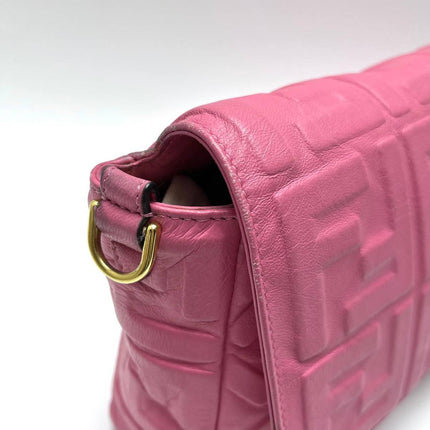 Fendi Baguette Large Pink Leather 3D FF Motif Crossbody Bag