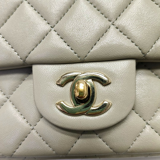 Chanel Classic Flap Rectangular Mini Grey Lambskin Leather Gold Hardware Microchip