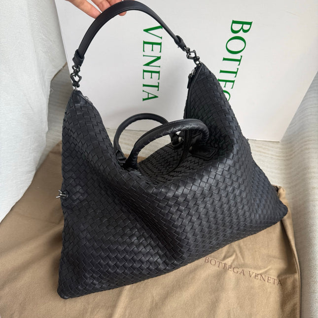 Bottega Veneta Maxi Convertible Tote Bag Hobo Black Leather Two-way Carry 50cm-Luxbags
