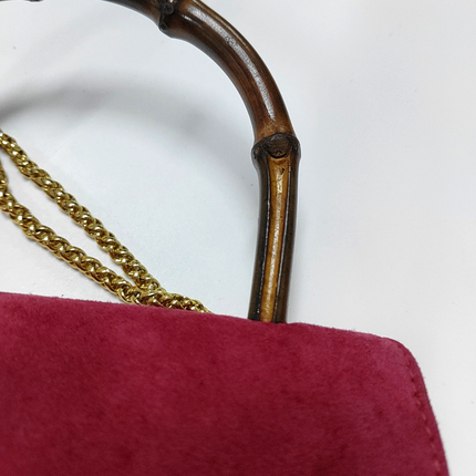 Gucci Bamboo 1947 Night Super Mini Pink Suede Evening Bag with Chain