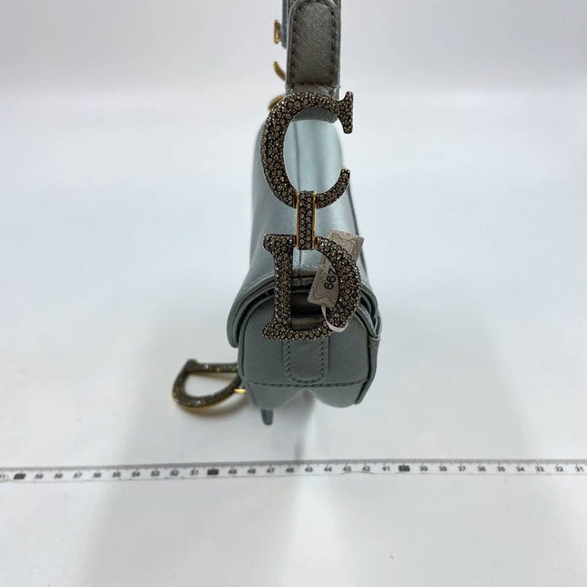 Sold Dior Saddle Mini Silk Greyish Blue with crystals