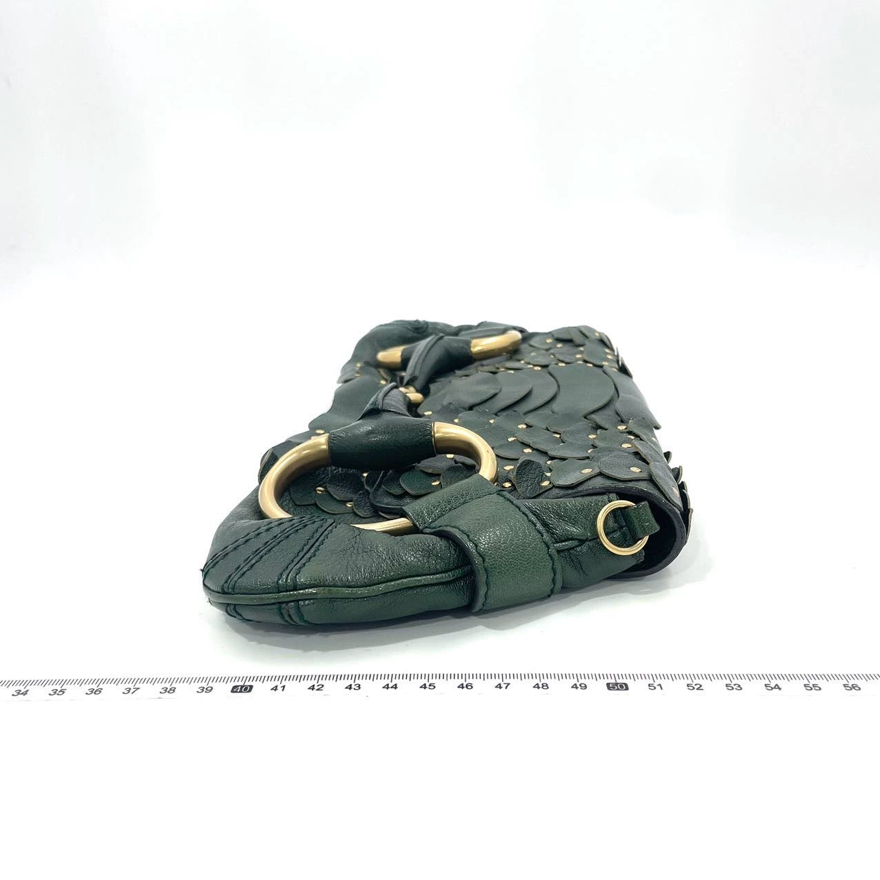 Gucci Horsebit 1955 Chain Green Leather and Gold Studs