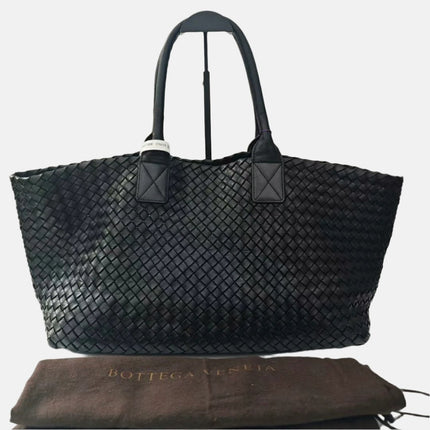 Bottega Veneta Cabat Large Intreccio Leather Tote Bag Black 40cm