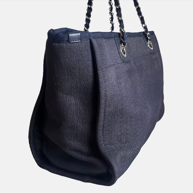 Sold Chanel Deauville Tote 2016 Medium Navy Denim Top Handle Shoulder Bag