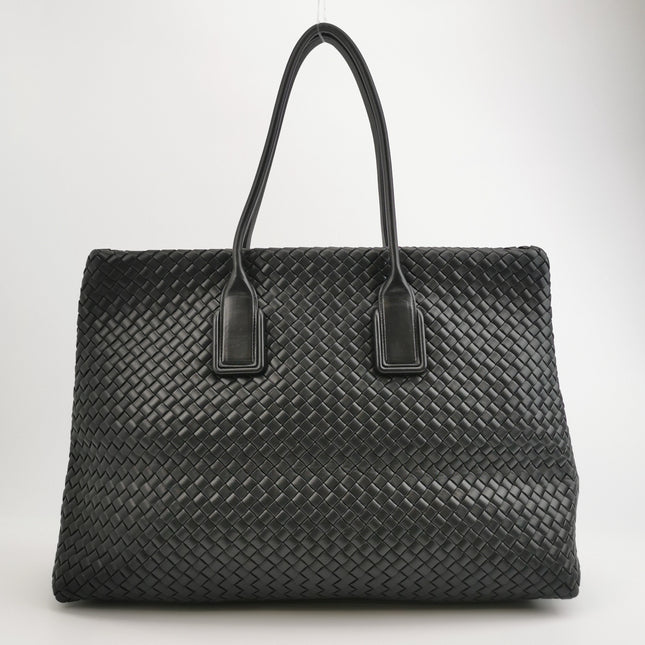 Bottega Veneta XXL Snap Tote Black Intrecciato Leather With Pouch