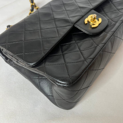 Chanel Classic Flap Vintage Medium Black Lambskin Leather 24k Gold Hardware 1994-1996