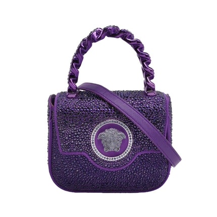 Versace La Medusa Mini Crystal Embellished Top Handle Bag in Purple