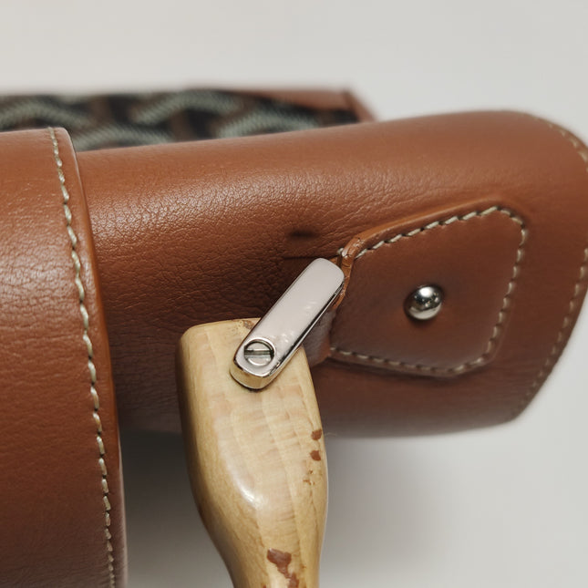 Goyard Saigon Mini Brown Canvas and Leather Wooden Top Handle Crossbody Bag