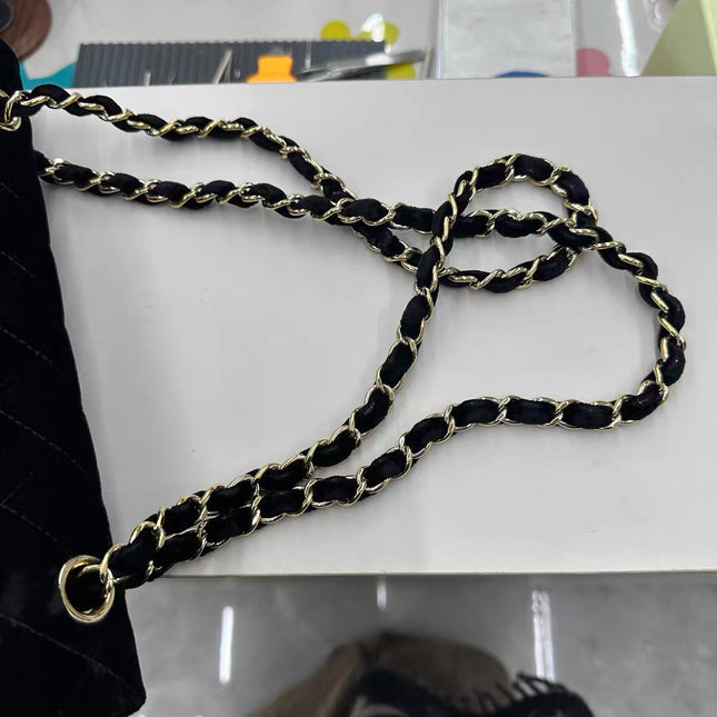 Chanel Classic Flap Medium Black Velvet Gold Hardware, 2014-2015