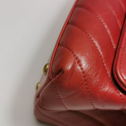 Chanel Coco Handle Small Red Lambskin Leather Chevron Stitching Gold Hardware, 2017-18