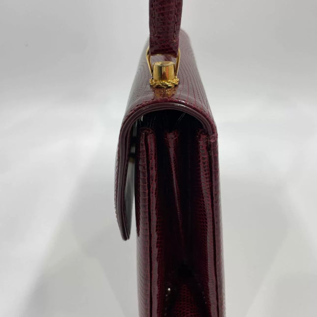 Gucci Vintage Bag Burgundy Lizard Leather Blue Lapis Lazuli Stone Gold-tone Hardware