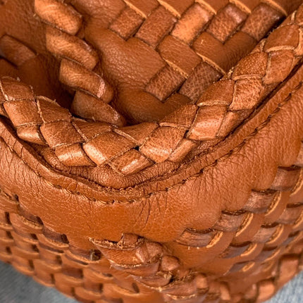 Loewe Puzzle Small Leather Woven Braided Tan Brown Crossbody Bag