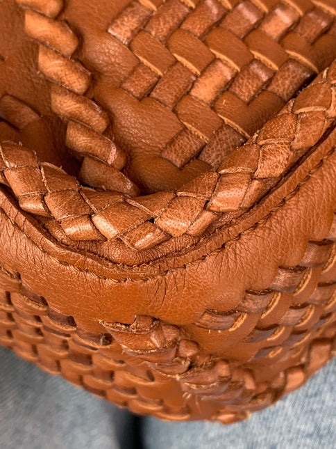 Loewe Puzzle Small Leather Woven Braided Tan Brown Crossbody Bag