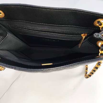 Chanel CC Small Shoulder Bag Giant Gold-tone CC Logo Black Lambskin Leather