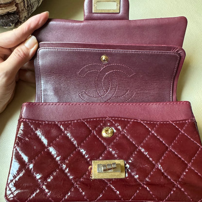 Chanel 2.55 Mini Reissue Quilted Burgundy Patent Leather Double Flap Gold HW