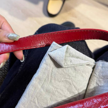 FENDI Baguette Red Crinkled Patent Leather Shoulder Bag
