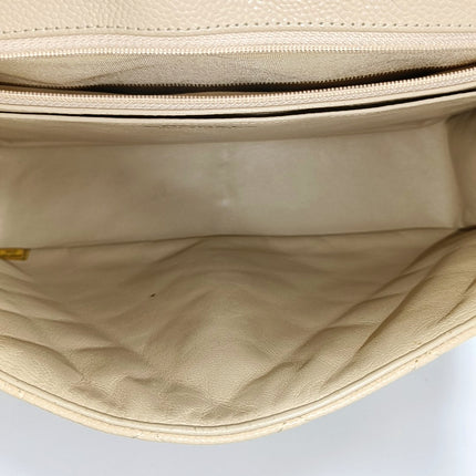 Chanel Classic Flap Jumbo Beige Caviar Leather Single Flap Silver Hardware