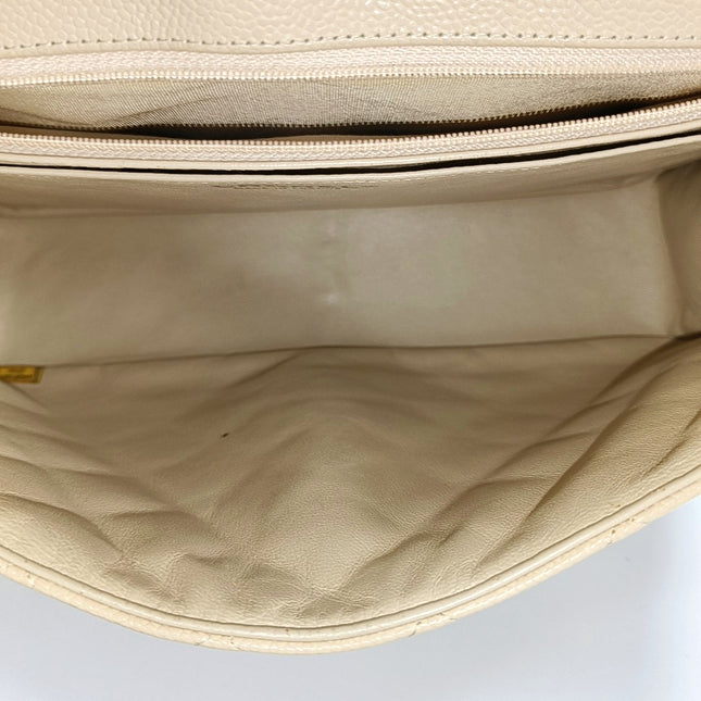 Chanel Classic Flap Jumbo Beige Caviar Leather Single Flap Silver Hardware