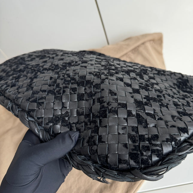 Sold Bottega Veneta Veneta Hobo Medium Leather and Velvet Black 47cm