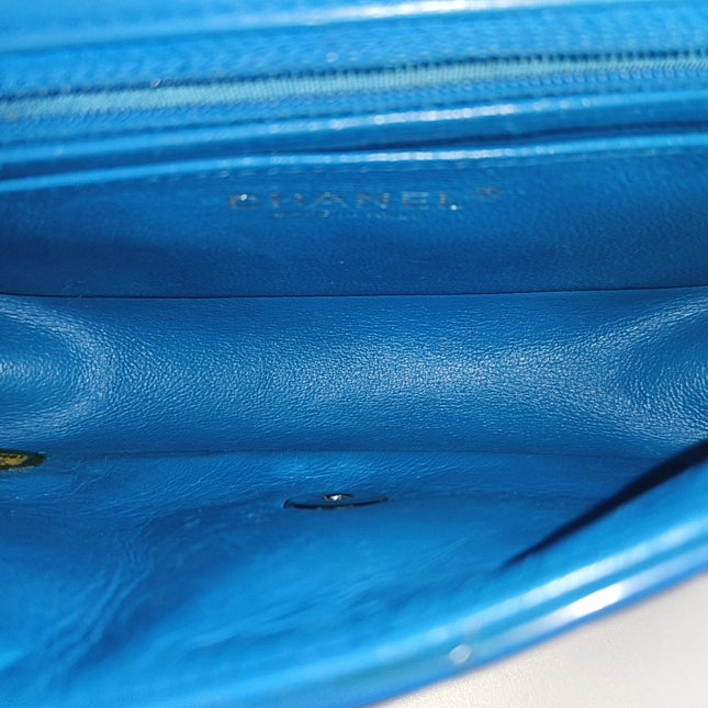 Chanel Classic Flap Mini Blue Patent Leather Silver Hardware