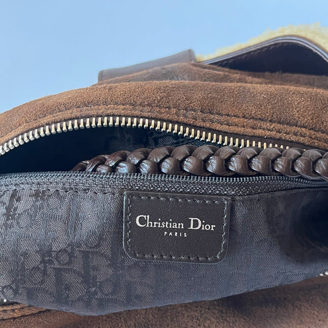 Dior Flight Medium Shoulder Bag Tan Brown Shearling