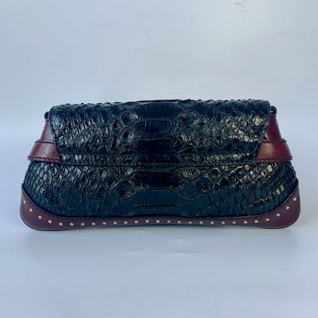 Sold Gucci Horsebit 1955 Black Crocodile Skin and Burgundy Leather based and Gold Hardware Small