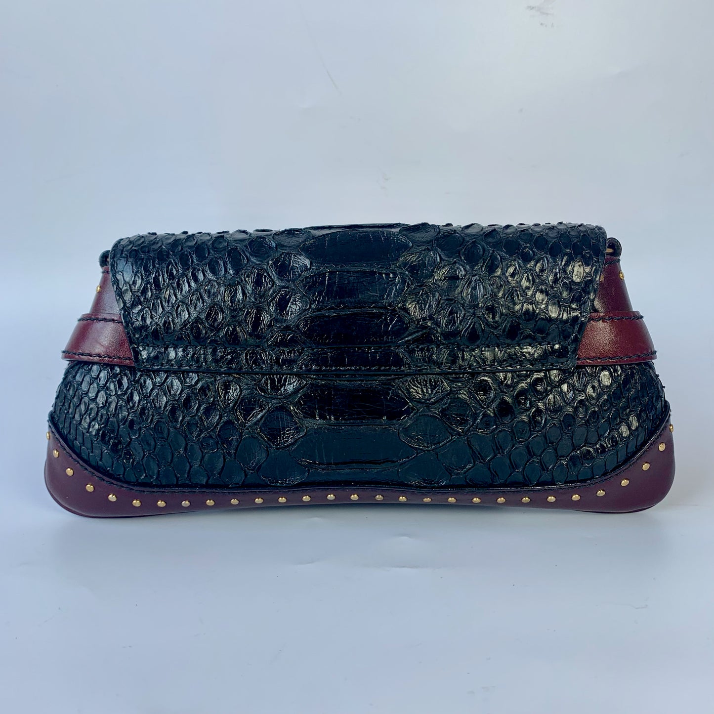 Gucci Horsebit 1955 Black Crocodile Skin and Burgundy Leather based and Gold Hardware Small